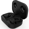 Black TWS sports earhooks with LED indicators in a matte open charging case - Button Version / Black
