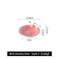 Pink ceramic jewelry tray in flower petal shape with two white birds and size markers - Style 2 (Pink Round Double Bird)