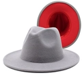 Classic grey wool fedora hat with a bold red color-blocked brim interior - Light Grey and Red