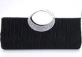 Classic black pleated evening clutch bag with rhinestone-studded silver metal handle - Black
