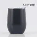 Glossy black 12oz double-walled stainless steel egg-shaped wine tumbler with clear lid - 12oz / Matte Black