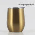 12oz champagne gold stainless steel wine tumbler with transparent lid and egg-shaped design - 12oz / Champagne Gold