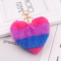 Pink purple and blue gradient plush heart keychain with golden metal ring clip - 5 Stripes-Purple Red Blue / Silver Circular Single-ring Buckle
