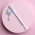 Penna gel con ciondolo a farfalla, custodia trasparente con paillettes blu e glitterata - Blu
