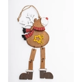 Wooden Christmas reindeer ornament with long legs and scarf for holiday hanging - Left Deer