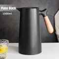 Nordic 1L thermal coffee carafe in piano black finish with natural wooden handle - Plain Style / Black