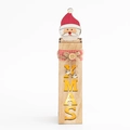 Luz nocturna de Papá Noel en madera con texto XMAS y lazo de cuadros rojos - Santa Claus