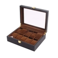 10-slot black wooden watch box with brown velvet lining and clear window top - 10 Slots Black Coffee Interior