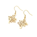Gouden titanium stalen oorbellen met holle levensboom hanger op een witte achtergrond - Goud 2