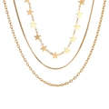 Collar de tres capas dorado con dijes de estrellas, cadena serpiente y eslabones - Estilo de Estrella de Tres Capas (5360)