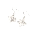 Polished silver stainless steel drop earrings with intricate laser-cut Tree of Life design - Steel 2