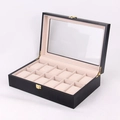 Classic 12-slot wooden watch display box in black lacquer with beige velvet interior - 12 Slots Black Beige Interior