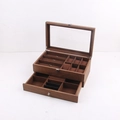Double-layer walnut wood watch box with glass lid, jewelry slots, and drawer storage - 6+3 Slots Dual Layer Walnut