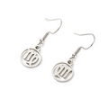 Detailed view of silver stainless steel hoop earrings with Virgo zodiac sign symbol - Virgo