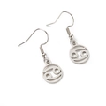 Polished silver stainless steel hoop earrings featuring hollow Cancer zodiac sign pendants - Cancer