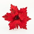 Red 25cm artificial poinsettia flower with sparkling red glitter edges for Christmas decor - Red