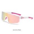 Outdoor sports sunglasses with white frame and pink gradient reflective lenses - White Frame Pink Lens