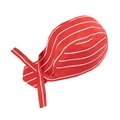 Close-up of red and white striped chef bandana with adjustable rear tie detail - Red and White Striped