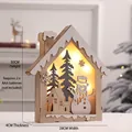 Wooden Christmas elk ornament with LED light cutout scene snowman decor 30cm - House Snowman