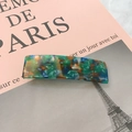 8.5cm acetate hair clip with green blue marble texture in rectangular vintage style - Malachite green