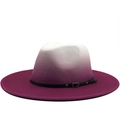 Stijlvolle wollen fedora hoed met wit-paars verloop en zwart lederen riem decoratie - M (56-58cm) / Rozerood Gradiënt