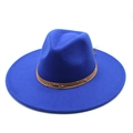 Detail of royal blue wool fedora with brown cord bands and gold bead embellishments - Blue / Adult 57-59cm