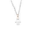 Polished stainless steel Hamsa hand pendant necklace with laser-cut heart on O-chain - Steel Hamsa Hand Heart