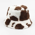 Chapeau bob en peluche avec imprimé vache marron et blanc pour l'hiver au chaud - Réglable / Café