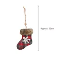Red and black plaid Christmas stocking ornament with wooden snowflake and faux fur, 20cm - Wooden Ornament—Christmas Sock