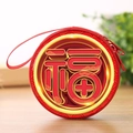 Red circular Christmas coin purse with gold Fu character and festive traditional pattern - Round / 7.5*3.5cm / Fu 2 - Red Gold 3D
