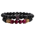 Details von Kronen-Armbändern mit mattschwarzen und magentafarbenen Tigerauge-Steinen - Rosérot Tigerauge Krone + Mattstein Krone 2