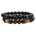 Detailansicht des Perlenarmband-Sets mit Tigerauge-Steinen und Zirkonia-Krone - Gelbes Tigerauge Krone + Mattstein Krone 4