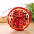 Red circular coin purse with festive Spring festival character and hanging strap - Round - Traditional Festival / 7.5*3.5cm / Spring 2 - Red