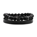 Dettaglio del bracciale di pietre nere opache con corona e bracciale a cifre romane - Set nero 1