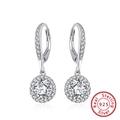 Classic S925 sterling silver drop earrings with round brilliant-cut halo cubic zirconia - Halo Hook Earrings SE243 / Silver