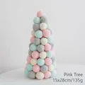 Roze kerstboom van viltballen, macaron kleuren, 15x28cm Scandinavische decoratie - Roze en Blauwe Boom