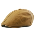 Classic newsboy cap in brown leather finish with eight-panel stitching and top button - Adjustable / Yellow