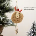 Brown knitted reindeer Christmas plush ornament with wooden stars and a red festive hat - Hanging Reindeer / Brown