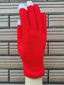 Winter red knitted thermal gloves with three-finger touchscreen tips and ribbed cuffs - Thin Style / Red