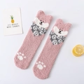 Rosa Korallenfleece-Thermosocken mit 3D-Cartoon-Hundemotiv und süßen Pfotenabdrücken - Einheitsgröße / Rosa