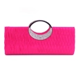 Fuchsia pleated evening clutch featuring a silver ring handle with rhinestones - Rose Red