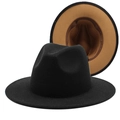 Detail of wool fedora showing black exterior and camel color contrast interior lining - Black + Light Coffee