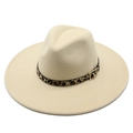 Retro cream jazz fedora with 9.5cm wide brim and leopard print band for men and women - Adult 57-59cm / Beige