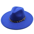 Royal blue wool fedora hat with 9.5cm wide brim and leopard print band with buckle - Adult 57-59cm / Blue