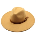 Klassieke fedora hoed van kameelwol met brede rand en bruine leren decoratieve band - Volwassene 57-59cm / camel