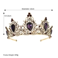 Couronne de mariée baroque avec cristaux violets en goutte et strass sur base dorée - TS-J2840 / Violet