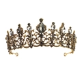 Vintage Baroque gold crown with black rhinestones and hollow vine patterns for weddings - Antique Gold/Black