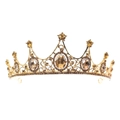 Baroque gold alloy bridal tiara with amber oval gemstones and hollow filigree design - Gold/Amber (TS-J2853)