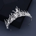 Baroque silver coral crown with white pearls on a dark box for bridal wedding parties - Silver/Pearl (TS-J2835)