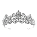 Exquisite silver bridal tiara with marquise rhinestones and elegant flower design - Silver/Clear